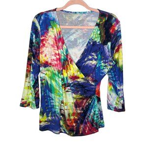 Women's bright tie dye faux wrap  Y2K 90s stretch top size M/L